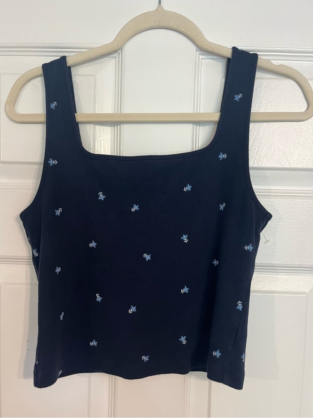 NWOT Old Navy Navy Tank Top with Light Blue Floral Embroidery